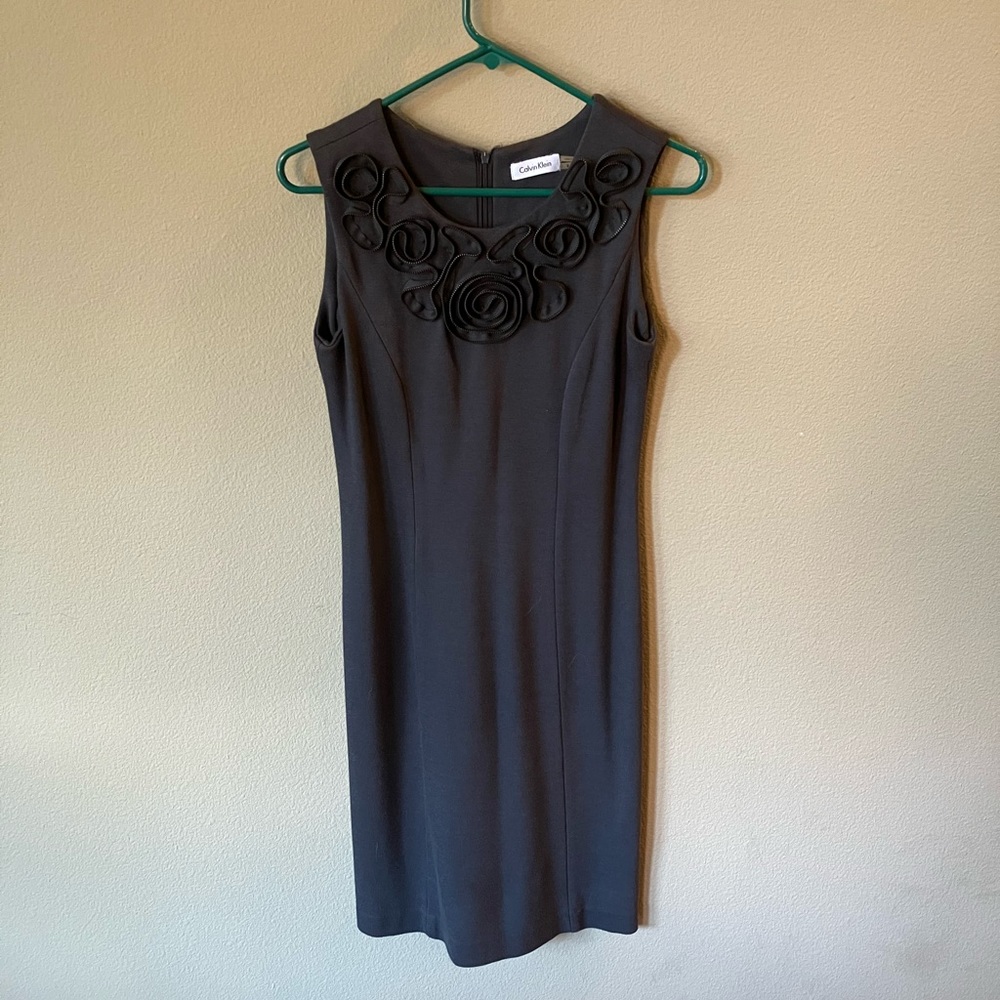 Calvin Klein steel grey dress with zipper embellishment on the neckline